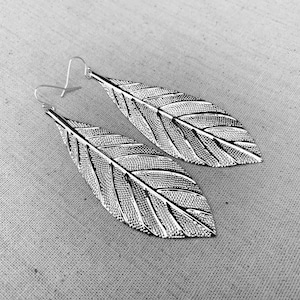 SALE Large Leaf Earrings Big Leaf Earrings Statement Leaf Earrings Boho Leaf Earrings Huge Leaf Earrings Silver Leaf Earrings image 6