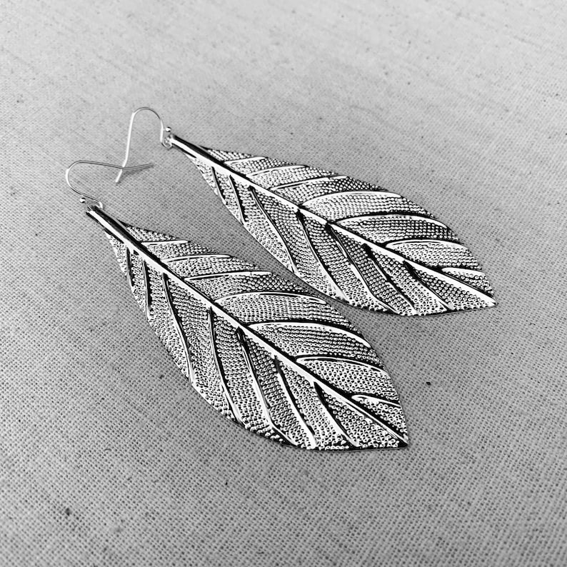 SALE Large Leaf Earrings Big Leaf Earrings Statement Leaf Earrings Boho Leaf Earrings Huge Leaf Earrings Silver Leaf Earrings image 6