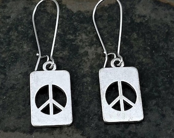 Peace Sign Earrings - Silver Peace Earrings - Peace Sign Dangle Earrings - Peace Sign Jewelry - Silver Peace Sign Jewelry - Peace Sign Gifts