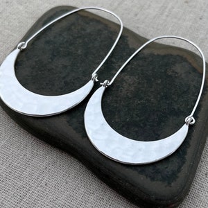 SALE Hammered Hoop Earrings Minimalist Hoop Earrings Modern Hoop Earrings Silver Hoop Earrings Crescent Hoop Earrings image 4