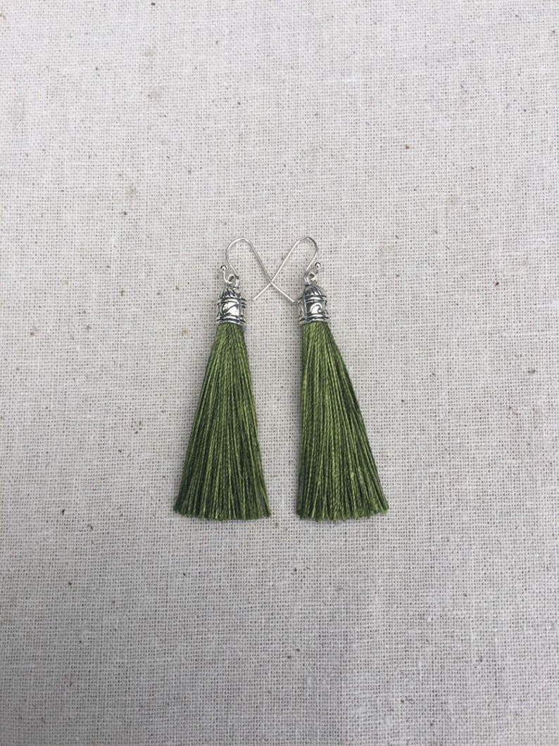 SALE Olive Green Tassel Earrings Olive Statement Earrings Etsy