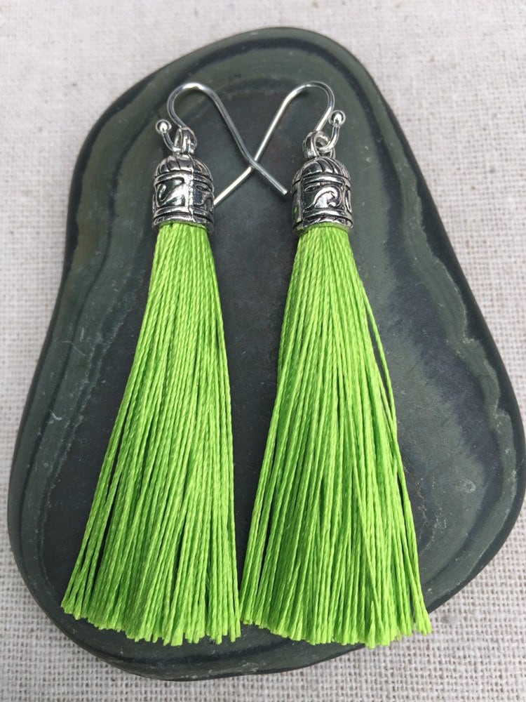 Lime green tassel earrings deals