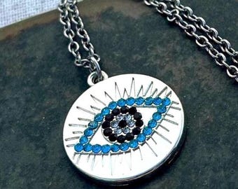 Silver Evil Eye Necklace - Crystal Evil Eye Necklace - Evil Eye Pendant Necklace - Evil Eye Jewelry Gifts - Gifts For Her - Protection Gifts