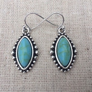 Turquoise Drop Earrings - Aqua Blue Earrings - Silver Aztec Jewelry - Santa Fe Earrings - Southwestern Earrings - Turquoise Jewelry