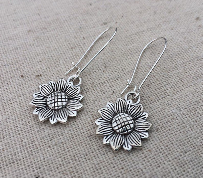 SALE Dangle Sunflower Earrings Silver Sunflower Earrings Sunflower Drop Earrings Sunflower Jewelry Gifts image 4