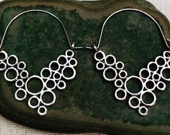 SALE - Bubble Hoop Earrings - Circle Hoop Earrings - Modern Hoop Earrings - Geometric Hoop Earrings - Mod Silver Hoop Earrings