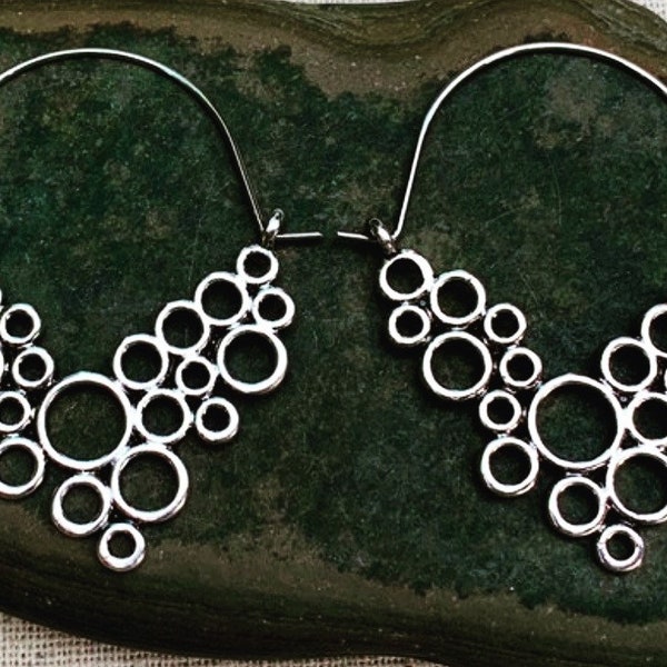 SALE - Bubble Hoop Earrings - Circle Hoop Earrings - Modern Hoop Earrings - Geometric Hoop Earrings - Mod Silver Hoop Earrings