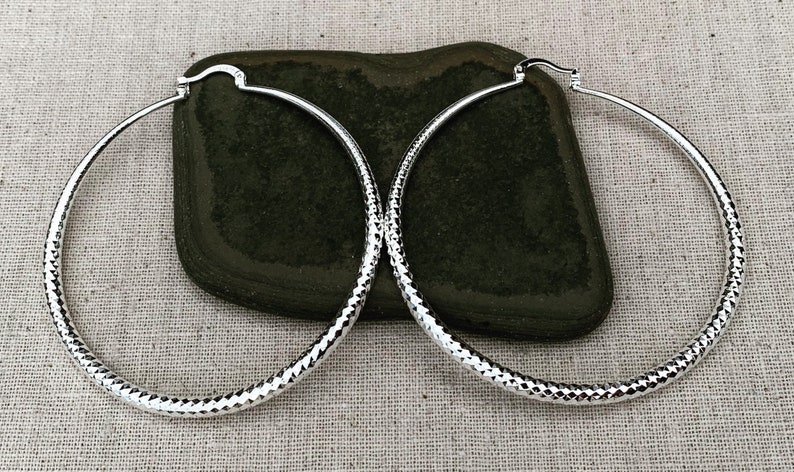 SALE Large Hoop Earrings Big Silver Hoops Modern Hoop Earrings Statement Hoop Earrings Big Modern Hoops Huge Silver Hoops image 1