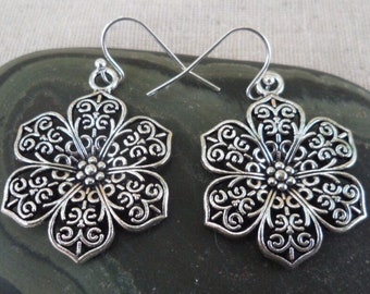 SALE - Big Flower Earrings - Flower Jewelry Gifts - Floral Filigree Earrings - Flower Statement Earrings - Filigree Flower Jewelry