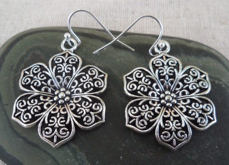 SALE Big Flower Earrings Flower Jewelry Gifts Floral Filigree Earrings Flower Statement Earrings Filigree Flower Jewelry image 1