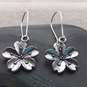 Cherry Blossom Earrings - Cherry Blossom Gifts - Cherry Blossom Jewelry -  Flower Dangle Earrings - Gifts For Her - Silver Flower Earrings