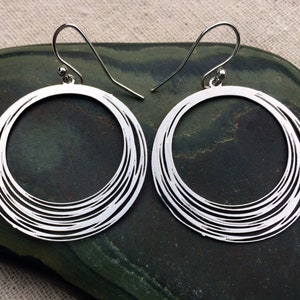 SALE - Modern Silver Earrings - Minimalist Hoop Earrings - Geometric Dangle Earrings - Mod Silver Hoop Earrings - Modern Silver Jewelry