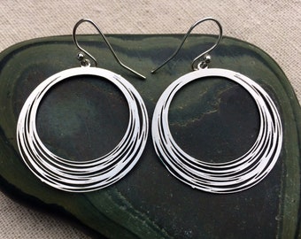 SALE - Modern Hoop Earrings - Minimalist Silver Hoops - Silver Artisan Earrings - Unique Hoop Earrings - Modern Silver Jewelry Gifts