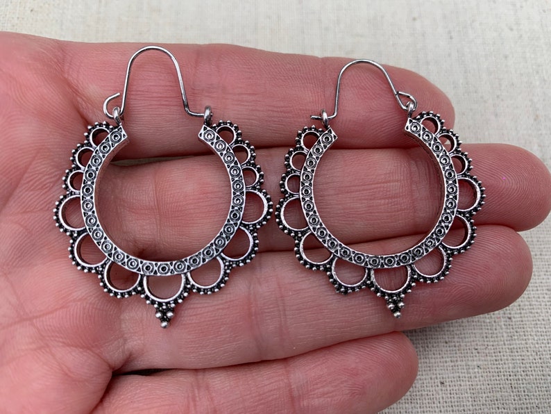 Boho Hoop Earrings - Bali Hoop Earrings - Lacey Hoop Earrings - Dainty Silver Hoops - Gifts For Her - Silver Bohemian Hoops - Gifts For Wife image 7