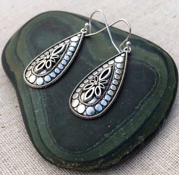 SALE Bohemian Drop Earrings Ethnic silver earrings Boho | Etsy