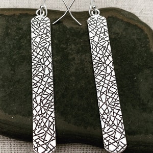 Long Silver Earrings - Modern Dangle Earrings - Textured Drop Earrings - Silver Statement Earrings - Minimalist Elongated Earrings