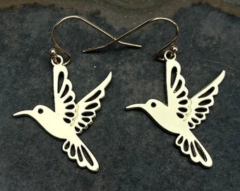 SALE - Hummingbird Earrings - Hummingbird Jewelry - Hummingbird Gifts - Gold Bird Earrings - Bird Dangle Earrings - Bird Jewelry Gifts