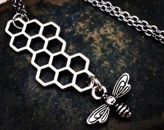 Honeycomb Bee Necklace - Honeycomb Necklace - Bee Necklace - Bee Keeper Necklace - Bee Lover Jewelry - Bee Gifts For HerGifts For Her