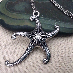 SALE - Large Starfish Necklace - Whimsical Starfish Necklace - Silver Starfish Necklace - Big Starfish Necklace Unique Starfish Necklace