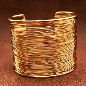 Wire Wrapped Bracelet - Gold Cuff Bracelet - Modern Gold Bracelet - Big Cuff Bracelet - Adjustable Bracelet - One Size Bracelet