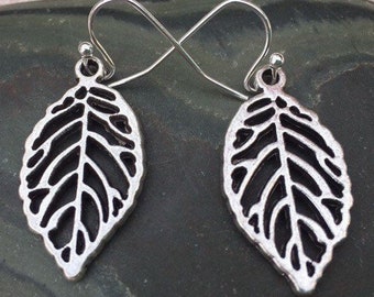 SALE - Cutout Leaf Earrings - Silver Leaf Jewelry - Nature Lover Earrings - Silver Leaf Earrings - Leaf Skeleton Earrings