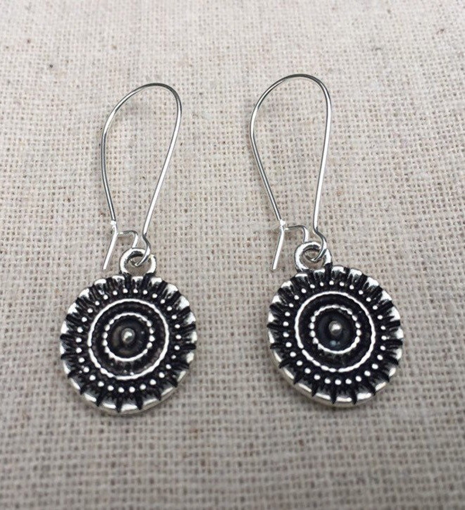 SALE Boho Dangle Earrings Bohemian Disc Earrings Silver Etsy