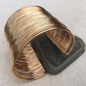 SALE - Gold Cuff Bracelet - Big Gold Bracelet - Gold Statement Bracelet - Modern Gold Bracelet - Wire Wrapped Bracelet - Bangle Bracelet