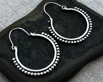 SALE - Bali Hoop Earrings - Silver Boho Hoops - Silver Bali Earrings - Boho Hoop Earrings - Bohemian Hoops - Bohemian Earring - Boho Jewelry