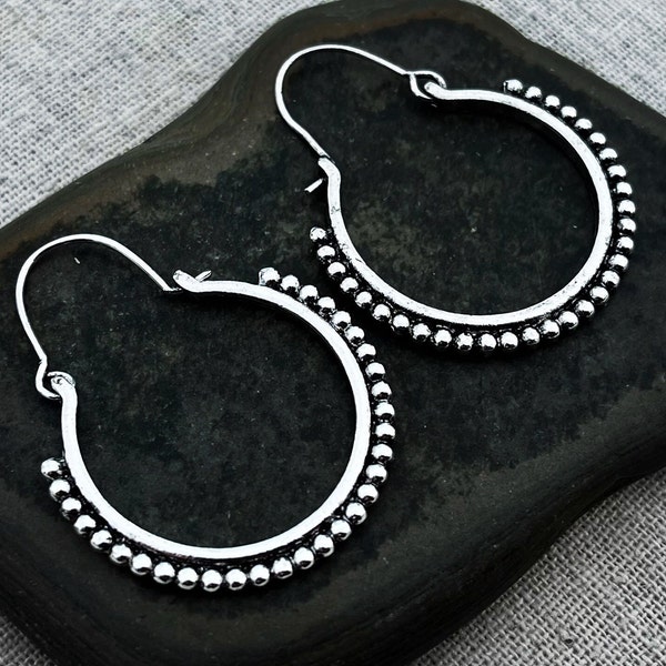 SALE - Bali Hoop Earrings - Silver Boho Hoops - Silver Bali Earrings - Boho Hoop Earrings - Bohemian Hoops - Bohemian Earring - Boho Jewelry