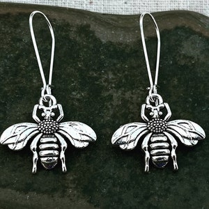 Silver Bee Earrings - Bee Dangle Earrings - Honey Bee Earrings - Bee Jewelry Gifts - Gifts For Her - Bee Gifts For Her - Queen Bee Earrings