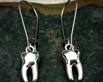 Silver Tooth Earrings - Tooth Dangle Earrings - Silver Teeth Earrings - Teeth Dangle Earrings - Silver Tooth Jewelry Gifts - Teeth Jewelry