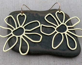 SALE - Gold Flower Earrings - Big Flower Earrings - Gold Statement Earrings - Huge Gold Earrings - Large Flower Earrings - Big Gold Earrings