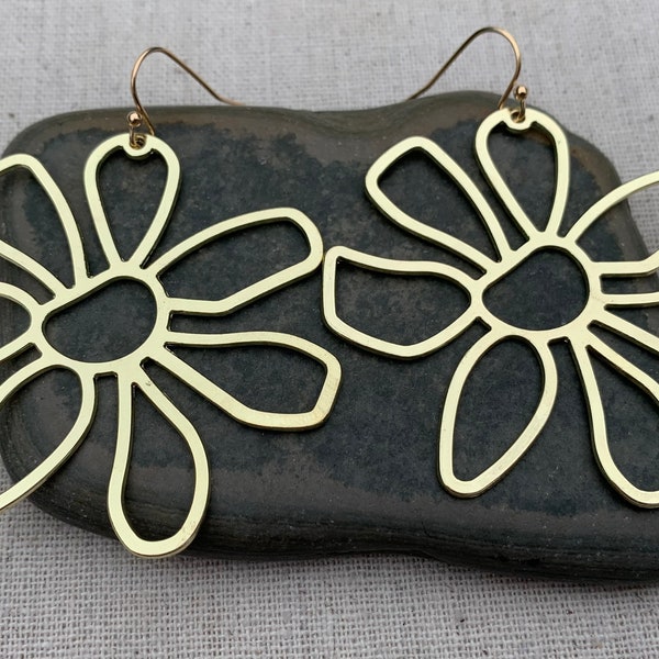 SALE - Gold Flower Earrings - Big Flower Earrings - Gold Statement Earrings - Huge Gold Earrings - Large Flower Earrings - Big Gold Earrings