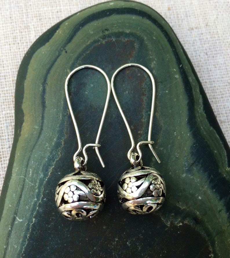 SALE Silver Ball Earrings Silver Bali Earrings Boho Dangle Earrings Bohemian Drop Earrings Silver Boho Earrings Bali Jewelry image 3