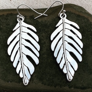 Boucles d&#39;oreilles feuille d&#39;argent - Boucles d&#39;oreilles grande feuille - Boucles d&#39;oreilles pendantes feuille - Boucles d&#39;oreilles feuille bohème - Bijoux feuille d&#39;argent - Boucles d&#39;oreilles grande feuille