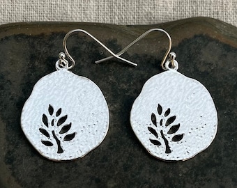 SALE - Silver Tree Earrings - Tree Dangle Earrings - Modern Tree Earrings - Silver Plant Earrings - Plant Dangle Earrings - Plant Jewelry