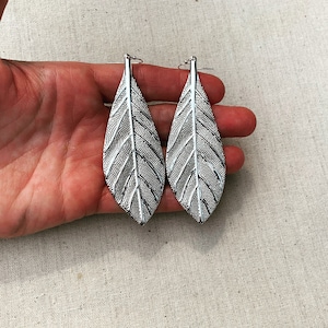 SALE Large Leaf Earrings Big Leaf Earrings Statement Leaf Earrings Boho Leaf Earrings Huge Leaf Earrings Silver Leaf Earrings image 8