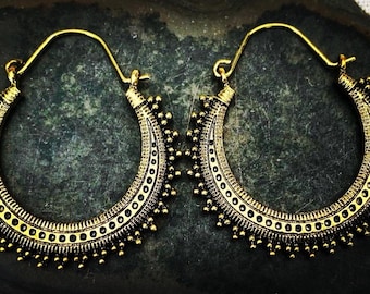 Gold Boho Hoops - Gold Hoop Earrings - Bohemian Gold Hoops - Bali Hoop Earrings - Ethnic Gold Hoops - Boho Gifts For Her - Funky Gold Hoops
