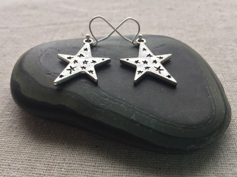 SALE Silver Star Earrings Celestial Earrings Big Star Earrings Star Jewelry Gifts Celestial Jewelry Unique Star Earrings image 4