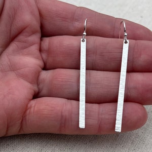 SALE Long Silver Earrings Minimalist Bar Earrings Modern Stick Earrings Skinny Geometric Dangle Earrings Elongated Drop Earrings image 7