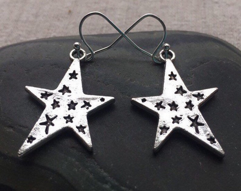 SALE Silver Star Earrings Celestial Earrings Big Star Earrings Star Jewelry Gifts Celestial Jewelry Unique Star Earrings image 1