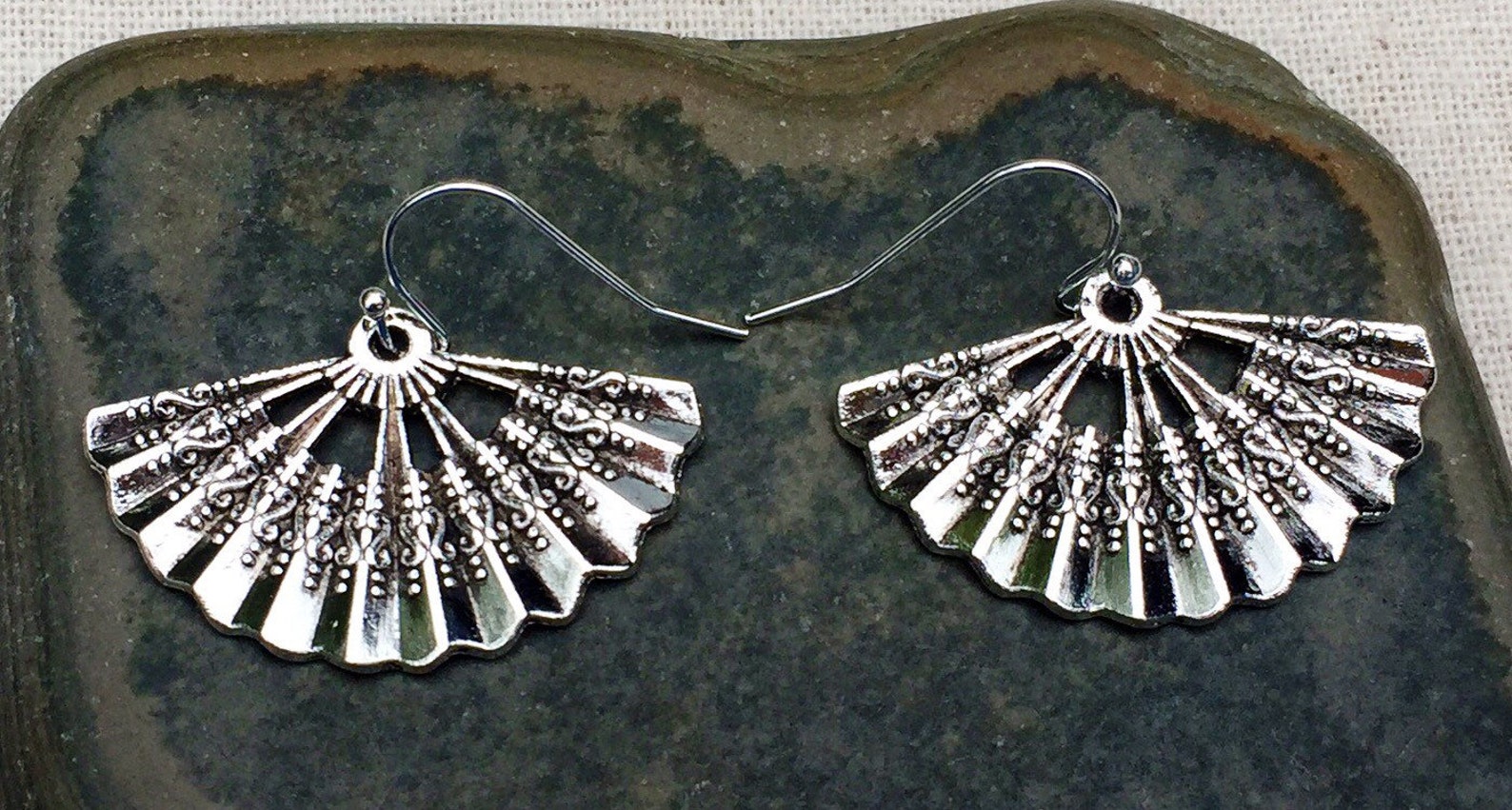 SALE Silver Fan Earrings Fan Dangle Earrings Fan Drop Etsy
