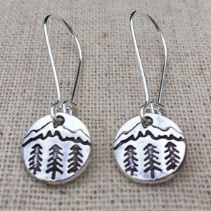 SALE - Silver Landscape Earrings - Dainty Mountain Earrings - Little Tree Earrings - Nature Jewelry Gifts - Dainty Nature Earrings
