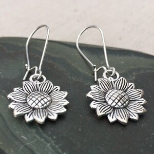 SALE Dangle Sunflower Earrings Silver Sunflower Earrings Sunflower Drop Earrings Sunflower Jewelry Gifts image 3