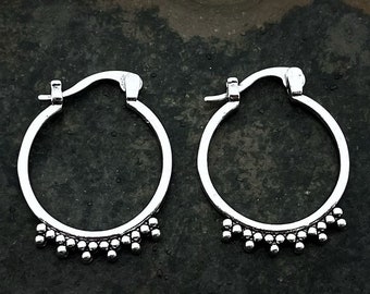 SALE - Silver Bali Hoops - Dainty Boho Hoops - Little Hoop Earrings - Bali Hoop Earrings - Small Boho Hoop Earrings - Silver Bohemian Hoops