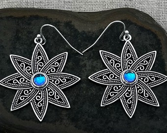 SALE - Boho Flower Earrings - Filigree Flower Earrings - Opal Flower Earrings - Silver Flower Earrings - Silver Opal Earrings - Boho Jewelry