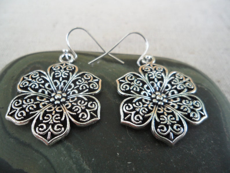 SALE Big Flower Earrings Flower Jewelry Gifts Floral Filigree Earrings Flower Statement Earrings Filigree Flower Jewelry image 2