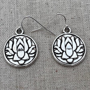 SALE Lotus Flower Earrings Lotus Dangle Earrings Lotus Drop Earrings Silver Flower Earrings Lotus Flower Jewelry Yoga Jewelry image 2