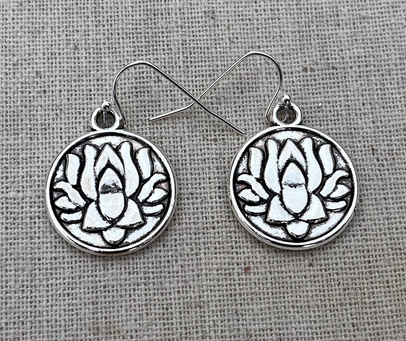 SALE Lotus Flower Earrings Lotus Dangle Earrings Lotus Drop Earrings Silver Flower Earrings Lotus Flower Jewelry Yoga Jewelry image 2