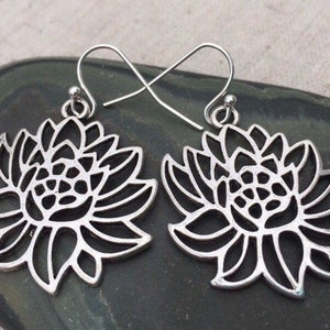 SALE - Lotus Flower Earrings - Silver Flower Earrings - Lotus Dangle Earrings - Modern Flower Earrings - Wildflower Drop Earrings